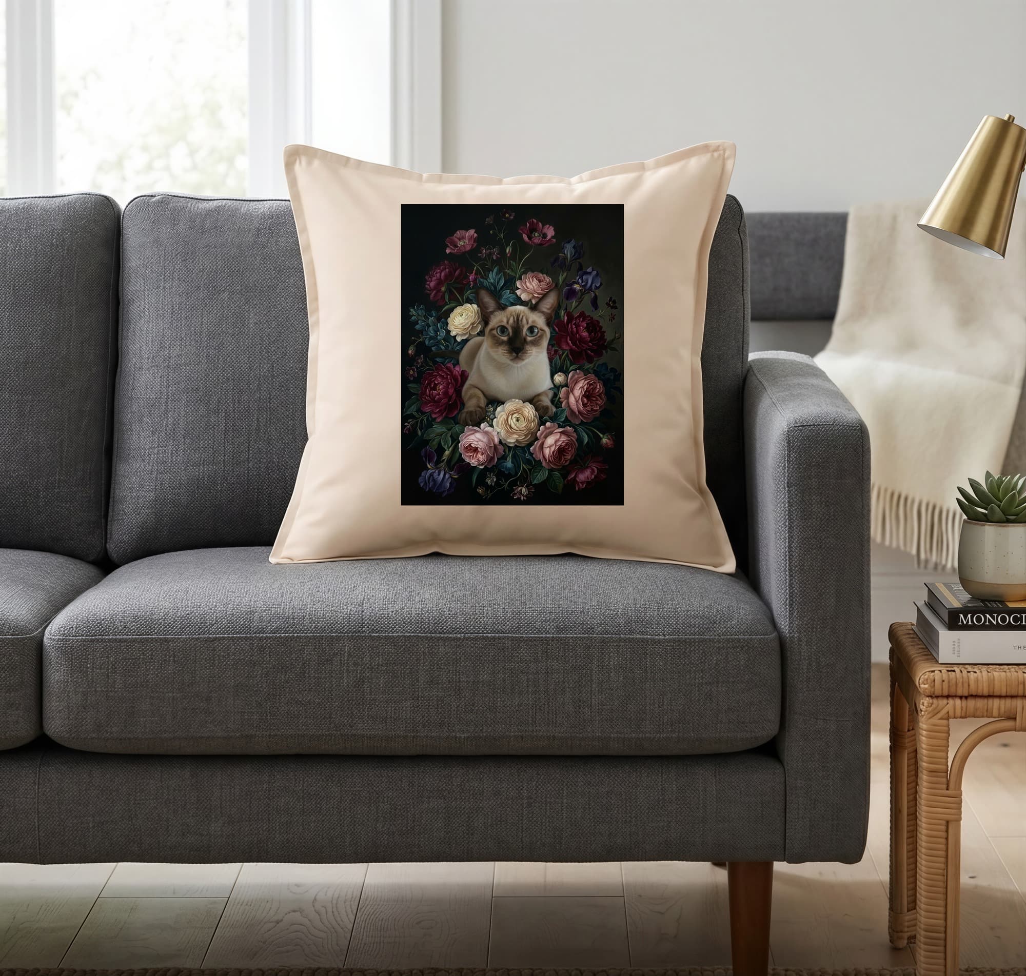 Siamese Floral Oil-Painting Floral Cushion 2