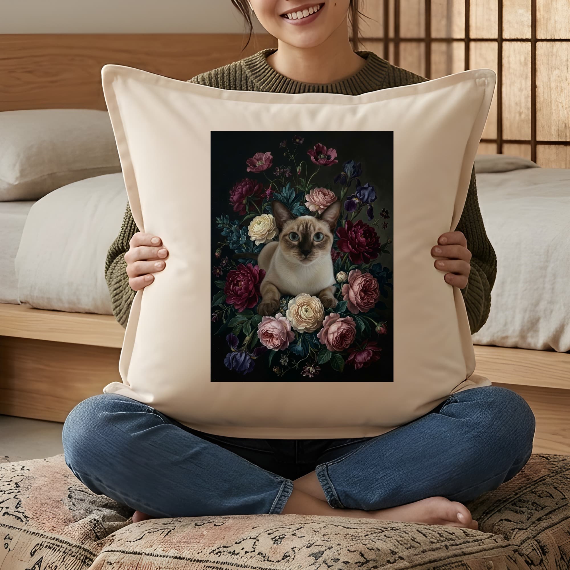 Siamese Floral Oil-Painting Floral Cushion 3