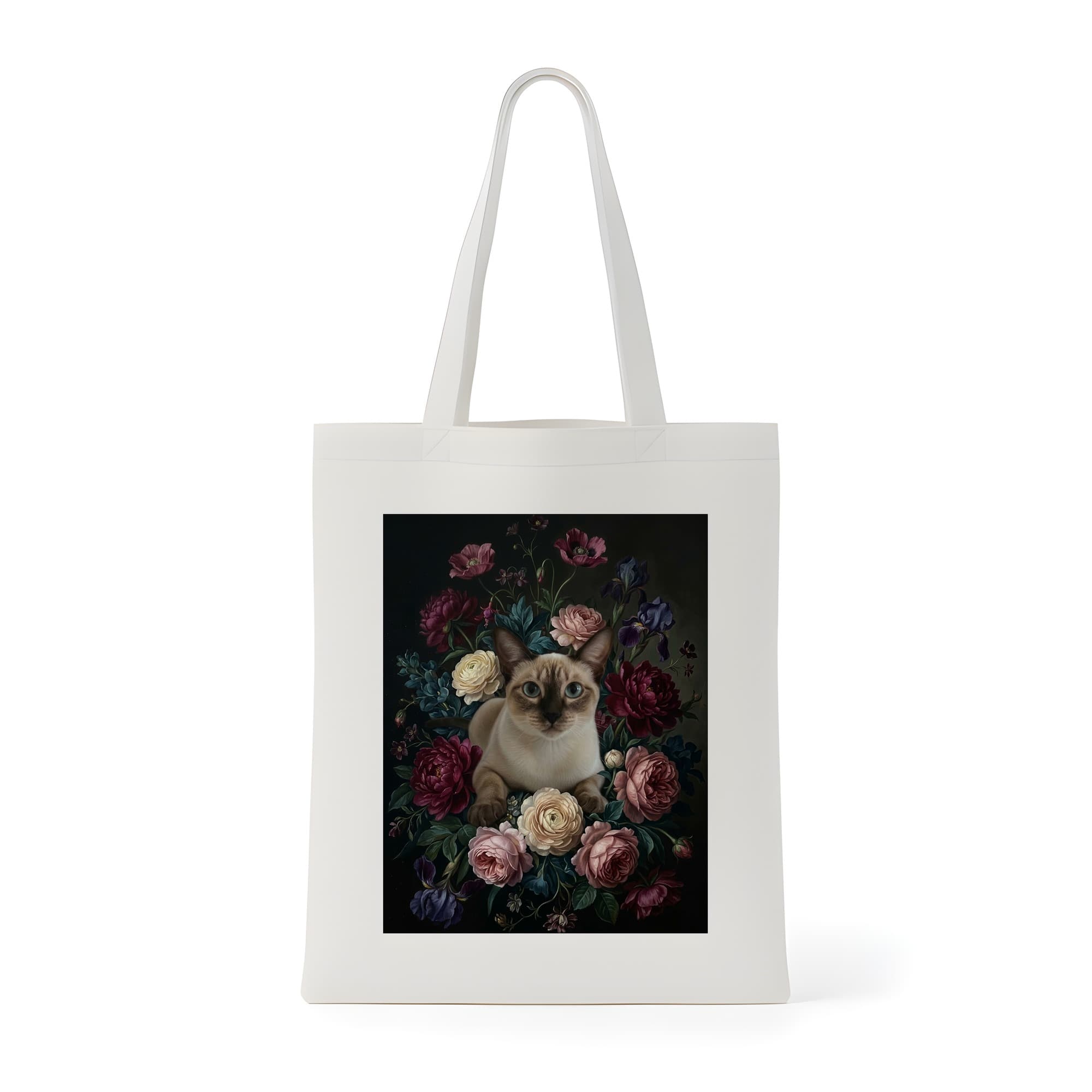 シャム猫の花の油絵風アート花柄トートバッグ