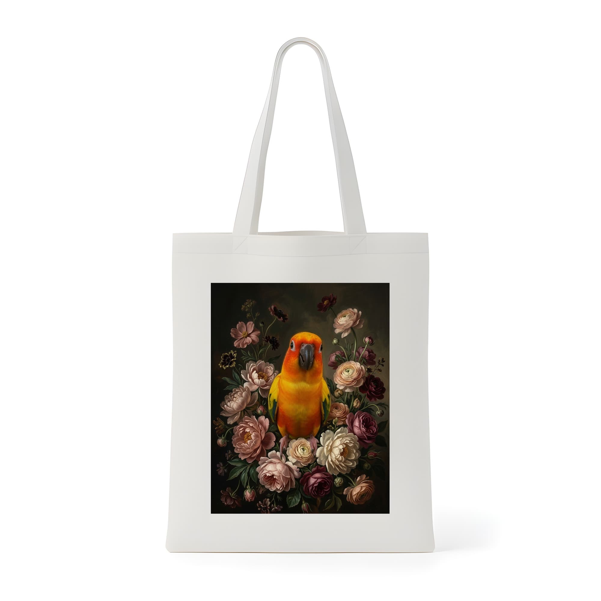 コガネメキシコインコの花の油絵風アート花柄トートバッグ