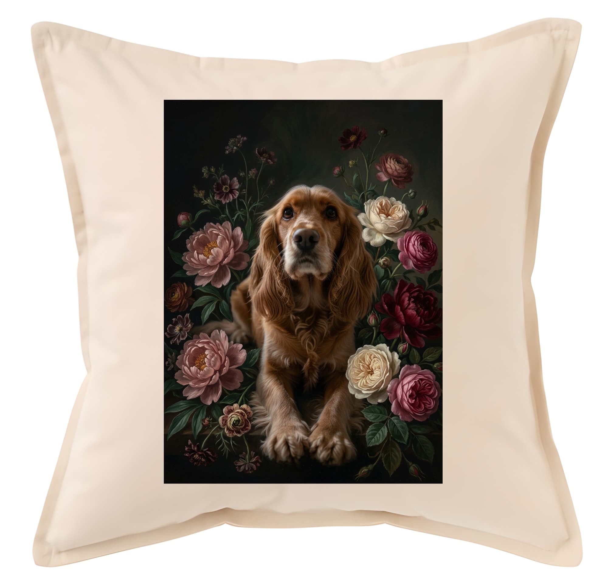 cocker spaniel Floral Oil-Painting Floral Cushion