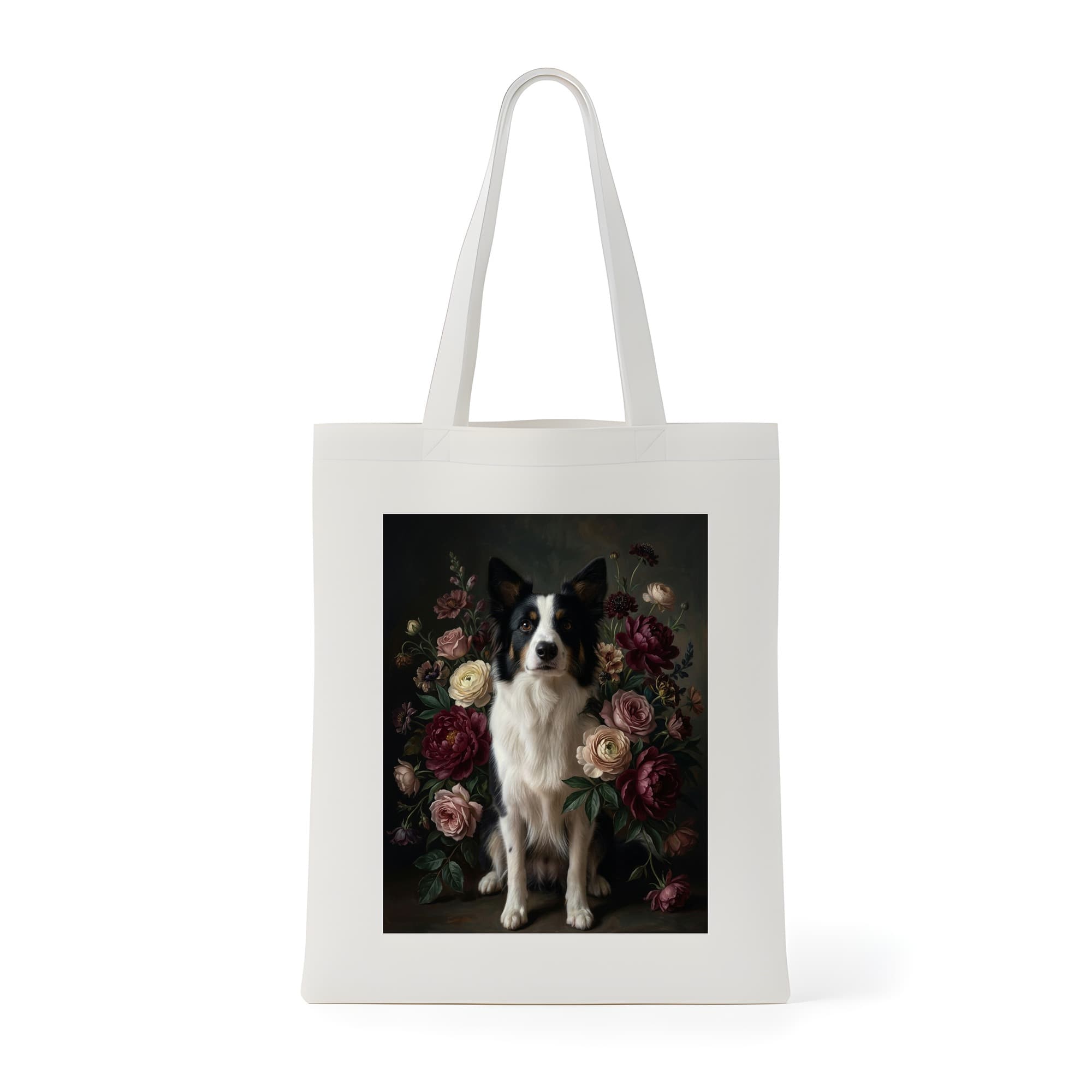 border collie Floral Oil-Painting Floral Tote Bag