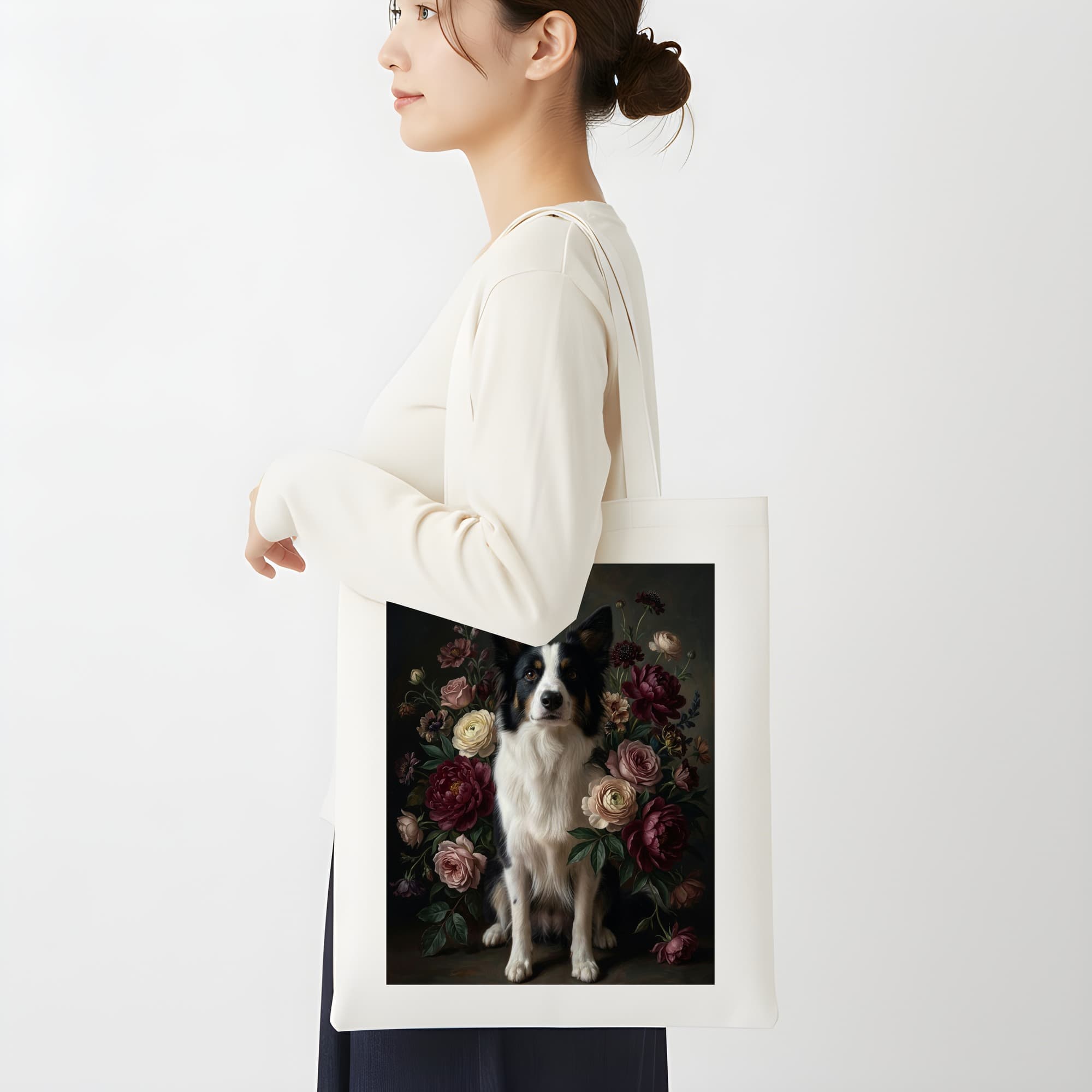 border collie Floral Oil-Painting Floral Tote Bag 2