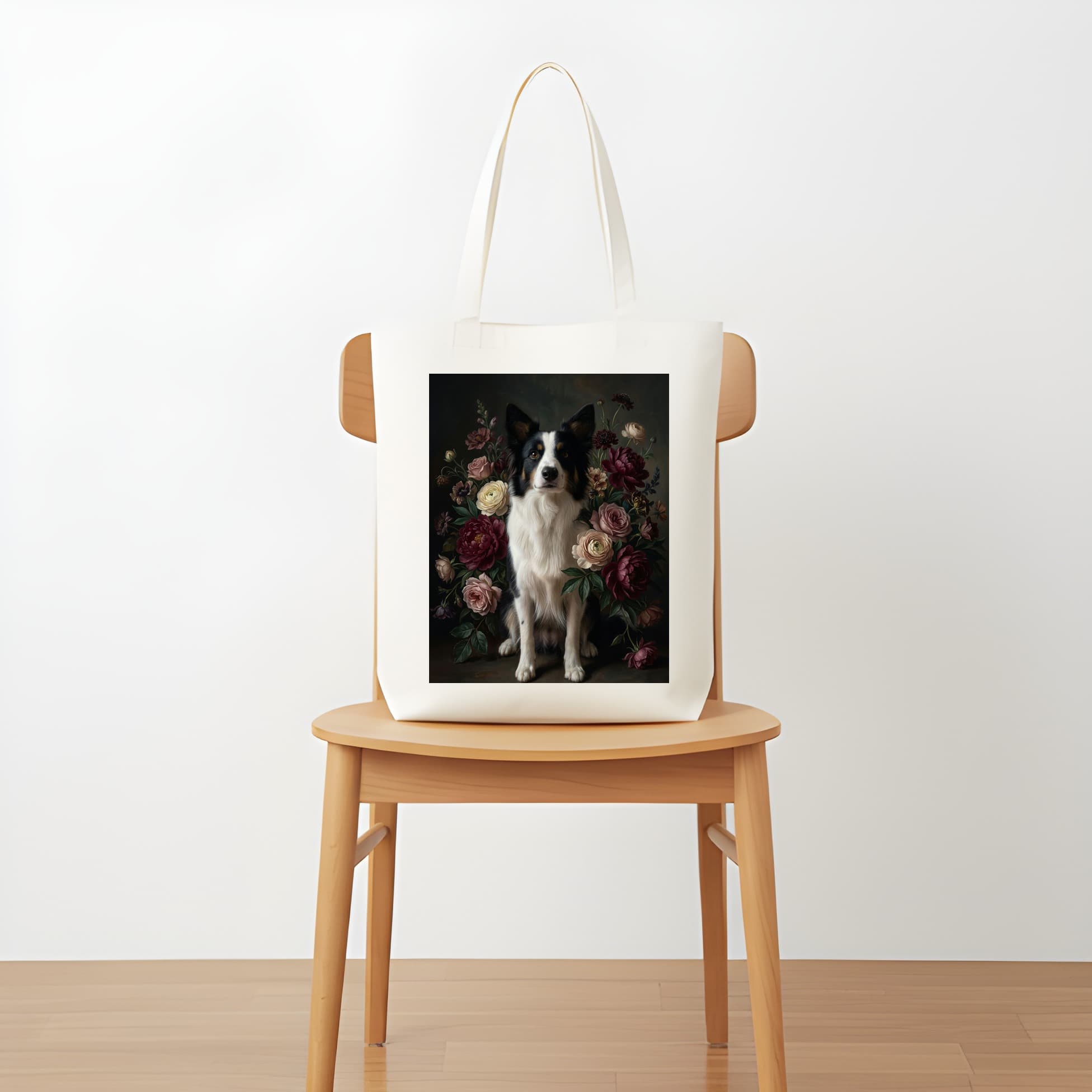 border collie Floral Oil-Painting Floral Tote Bag 5