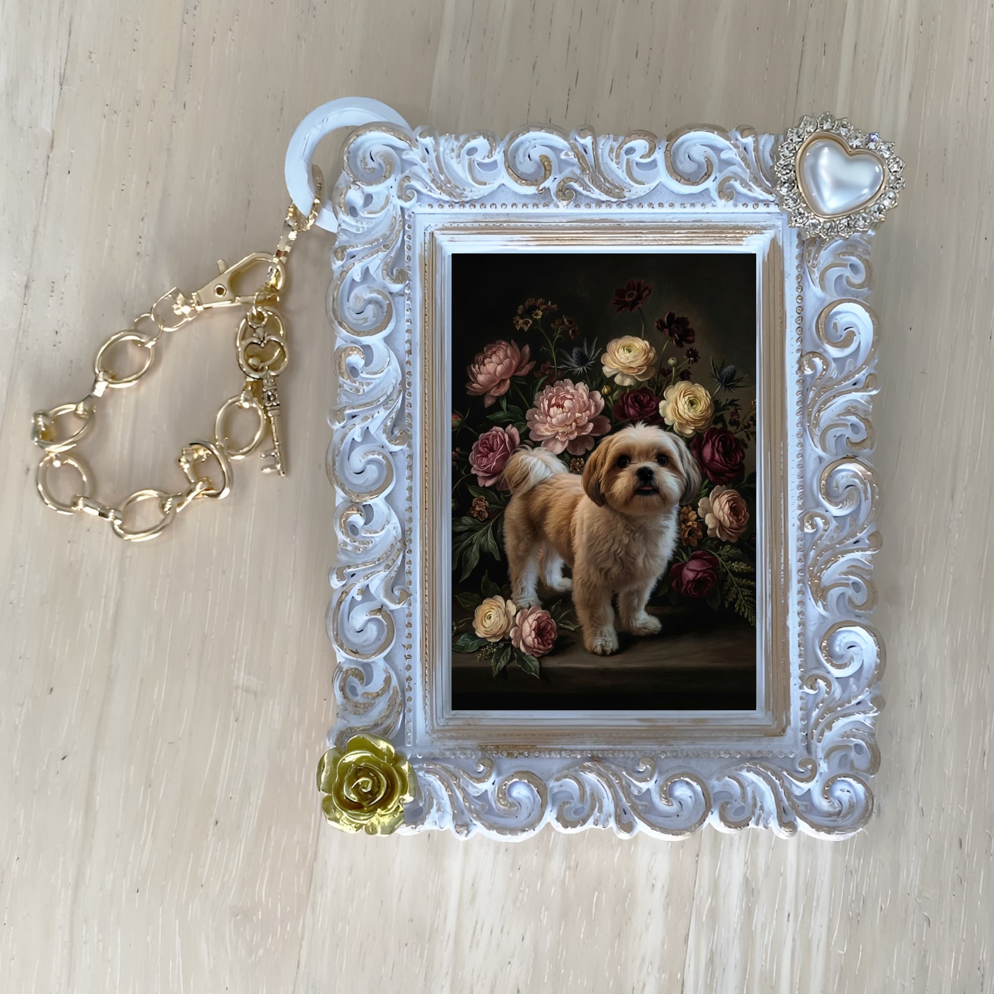 Shih Tzu Floral Oil-Painting Floral Bag Charm (White) 4