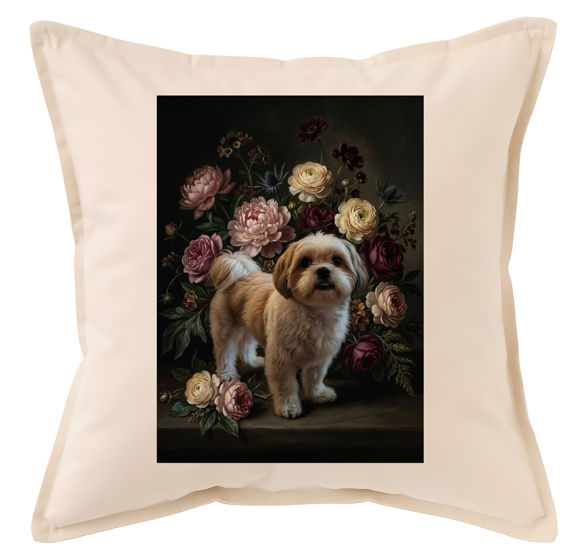 Shih Tzu Floral Oil-Painting Floral Cushion
