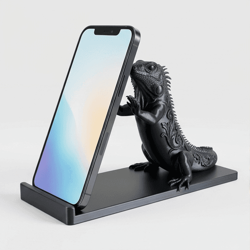 レッドイグアナのルネサンス肖像画スマホスタンド(シルクブラック)