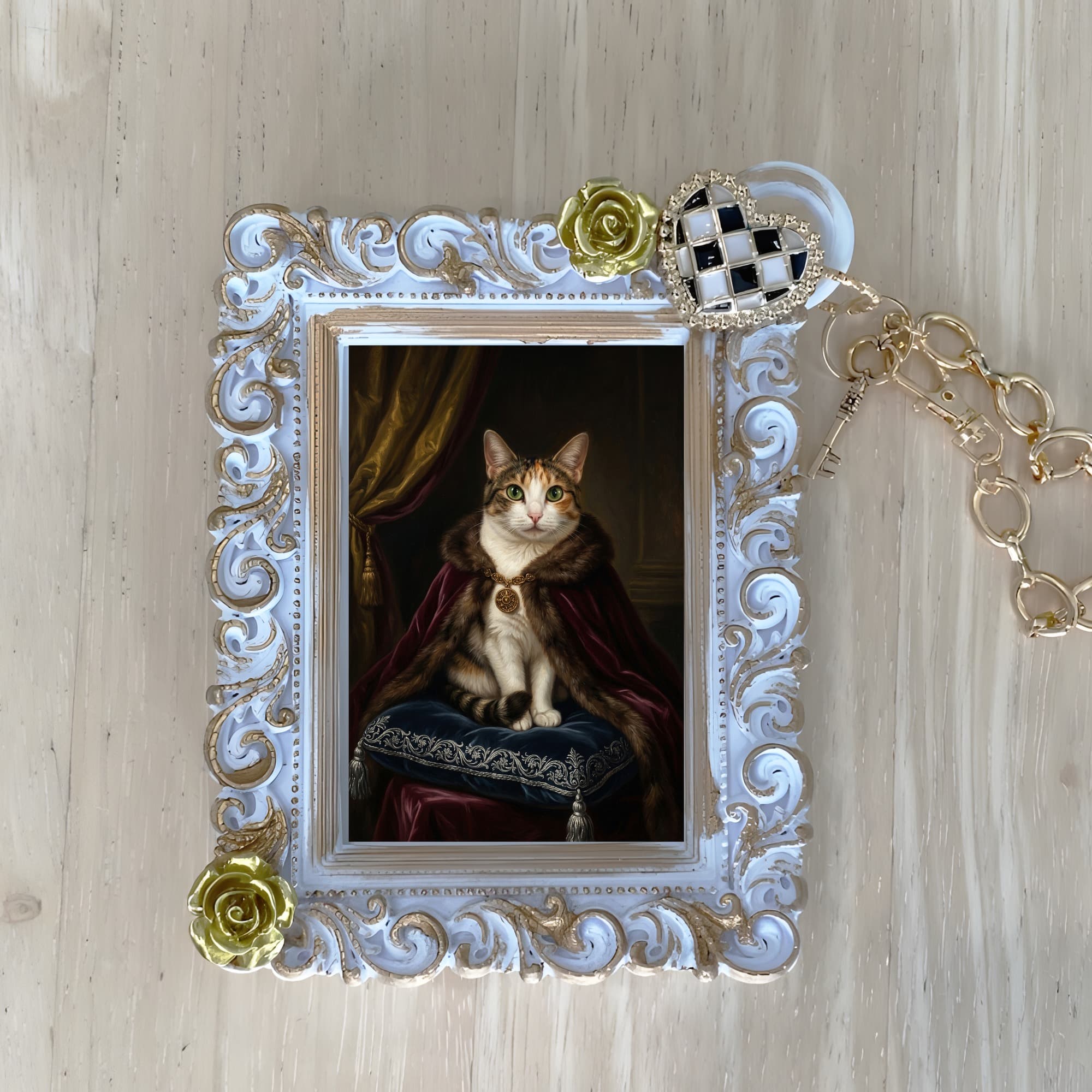 猫のルネサンス肖像画バッグチャーム(ホワイト)