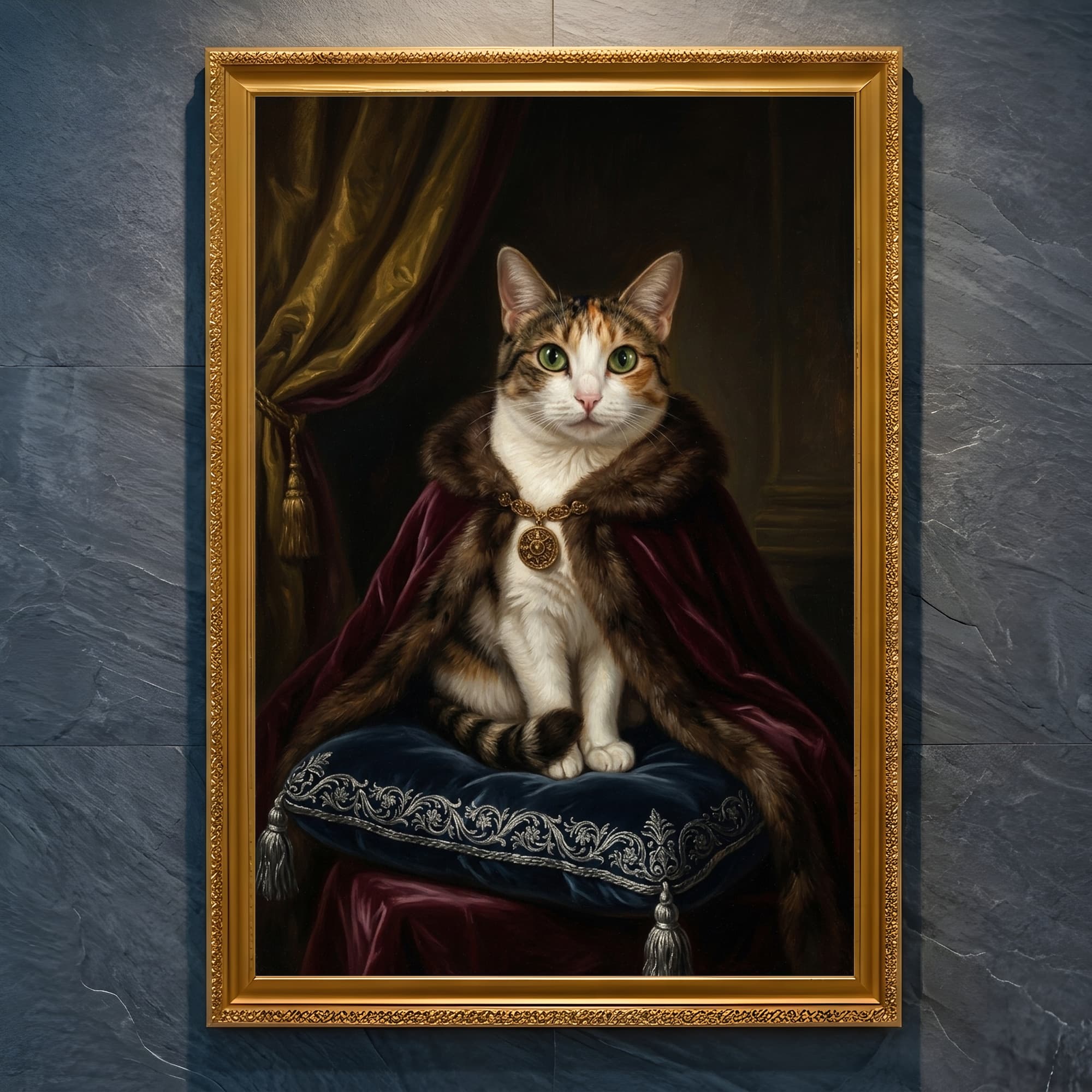 猫のルネサンス肖像画額装プリント(A4金縁)