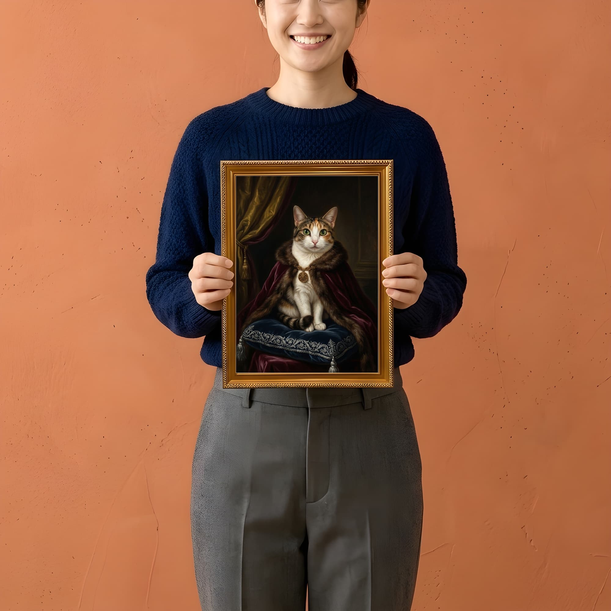 猫のルネサンス肖像画額装プリント(A4金縁) 2