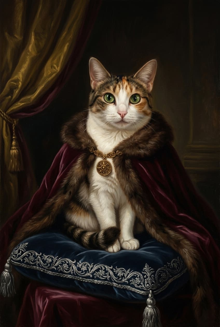 猫のルネサンス肖像画額装プリント(A4金縁) 4