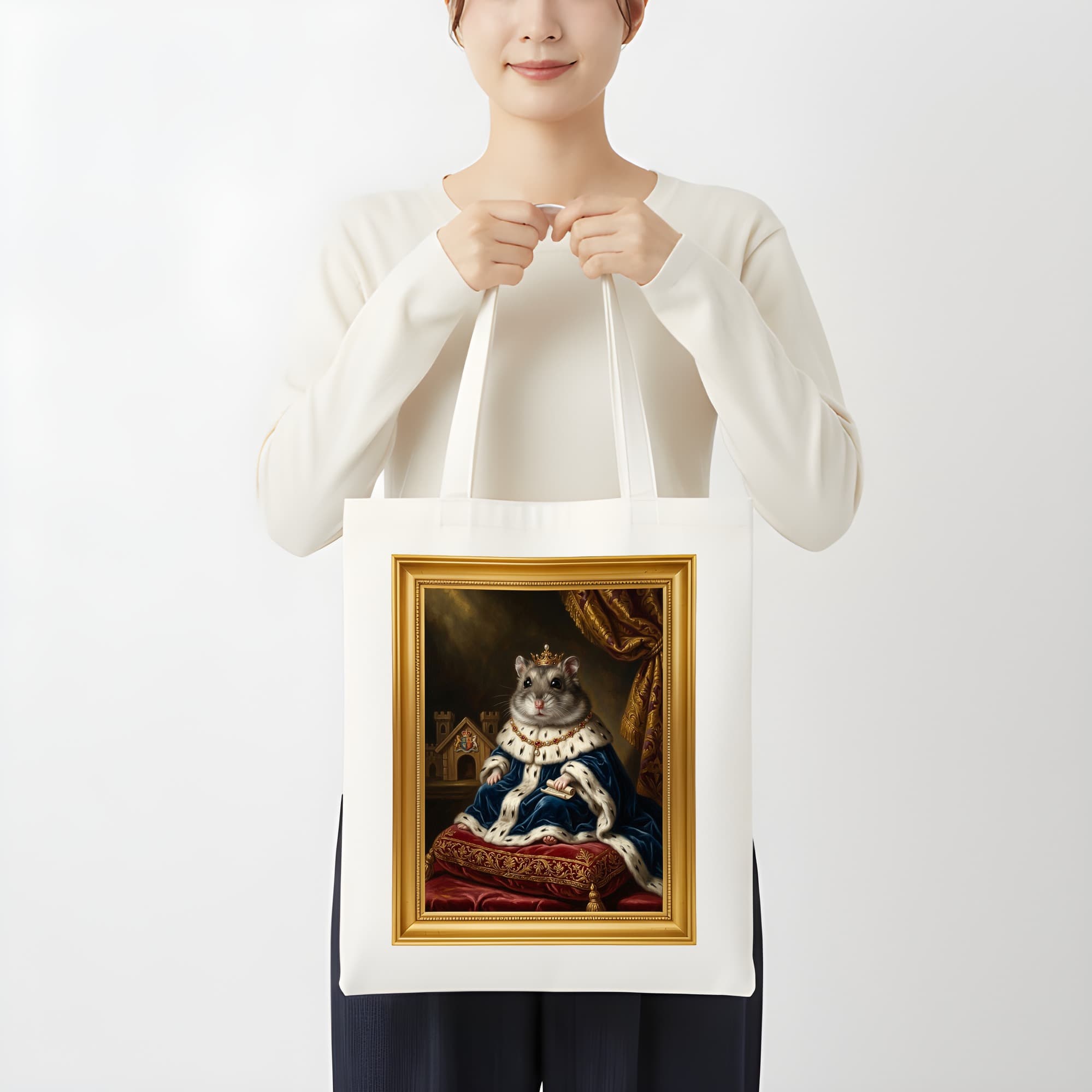 サファイアハムスターのルネサンス肖像画トートバッグ(カラープリント・額縁デザインあり) 3