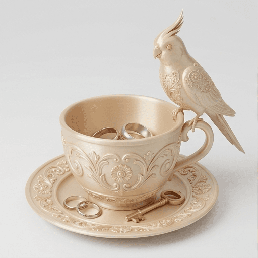 オカメインコのルネサンス肖像画アクセサリートレイ(シルクゴールド)