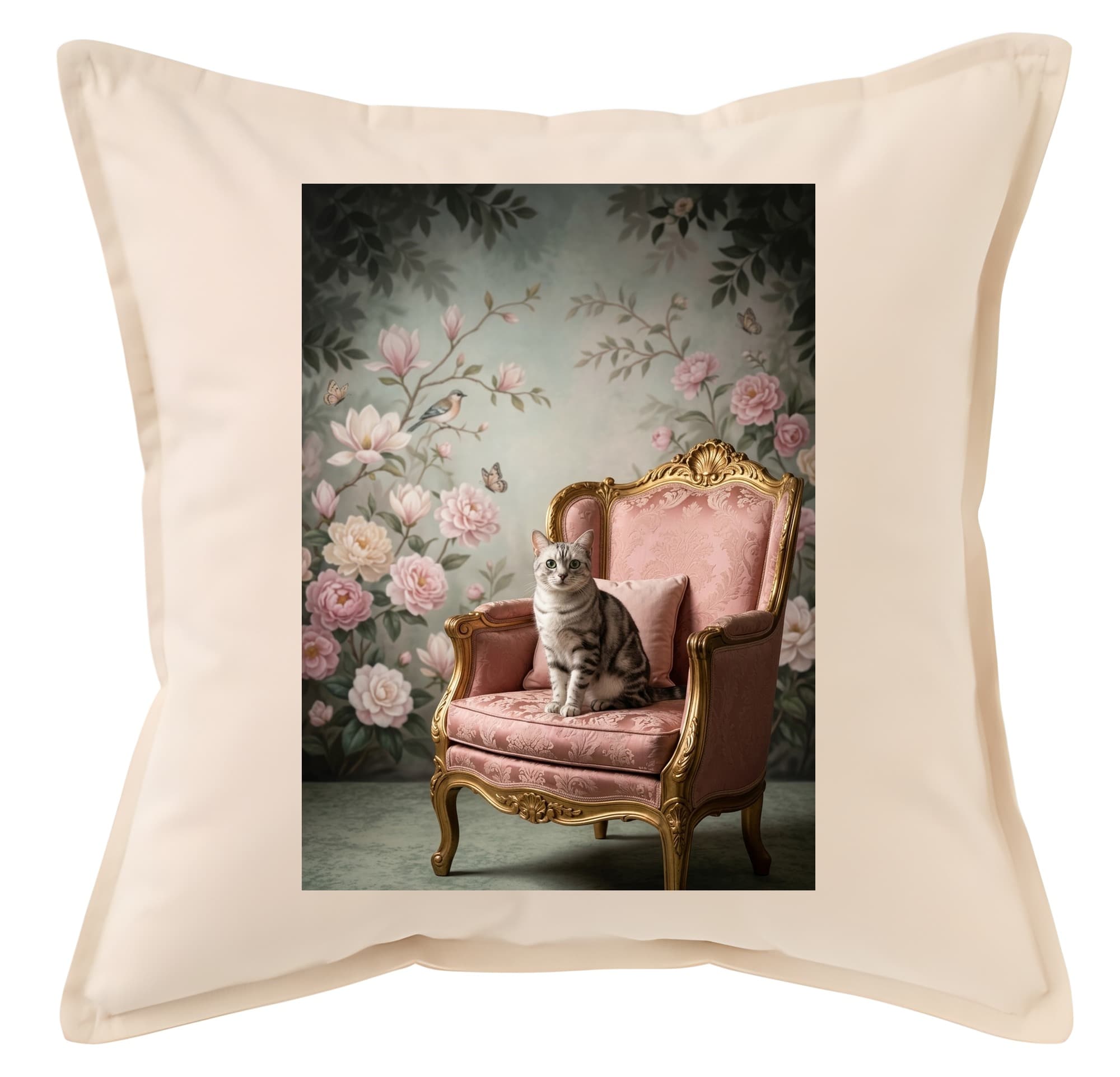American Shorthair Shabby Pink Oil-Painting Rococo Cushion