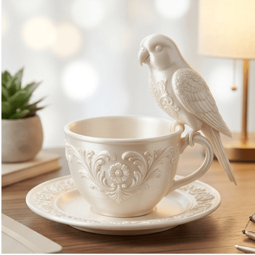 Derbyan Parakeet Renaissance Portrait Trinket Tray (Pearl White) 2