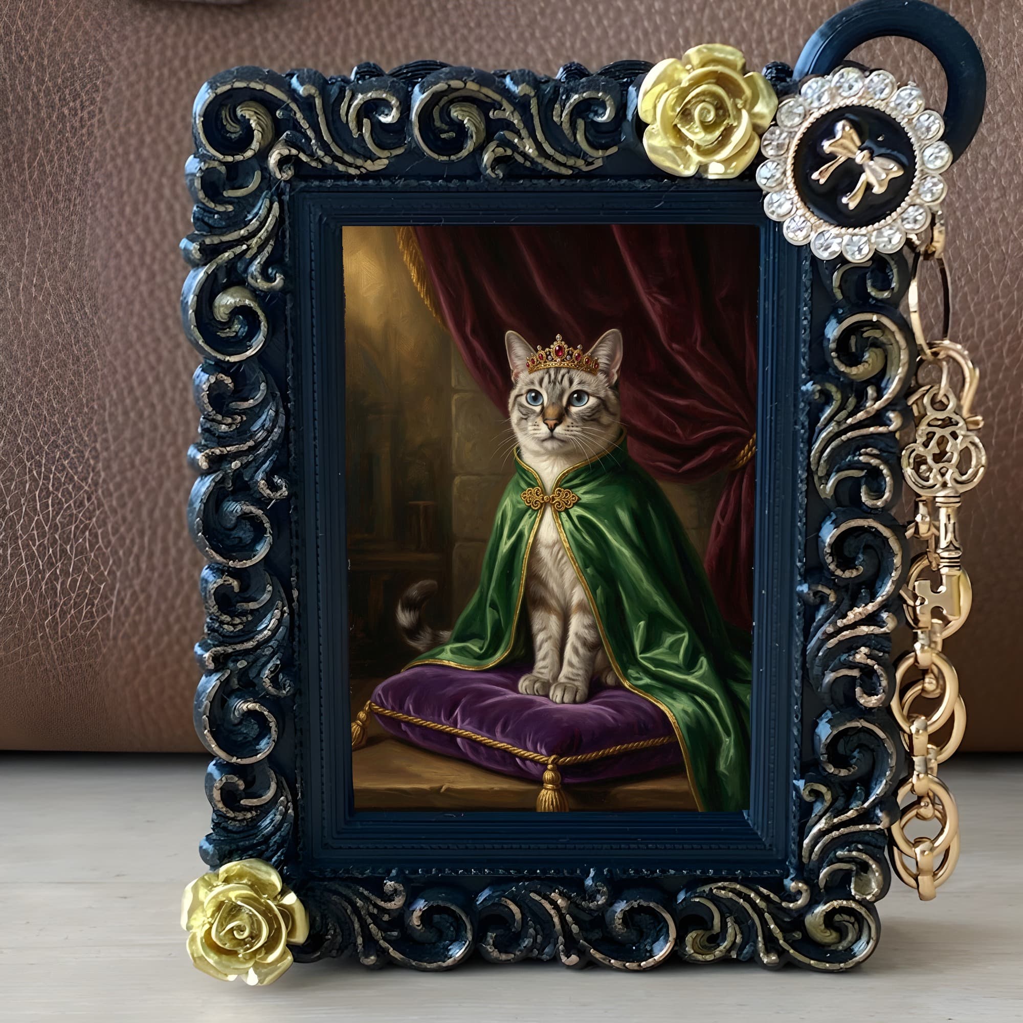 シャム猫のルネサンス肖像画バッグチャーム(ブラック) 2