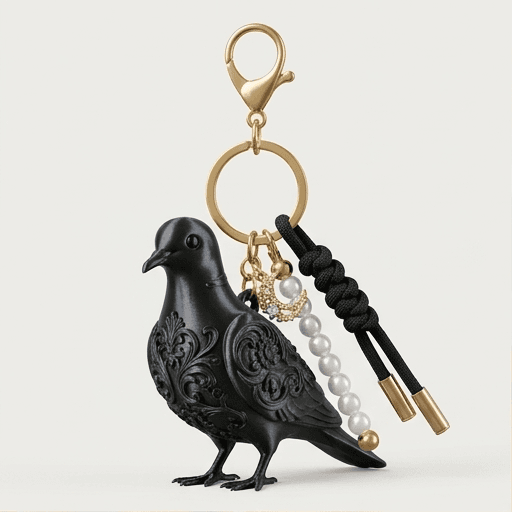ジュズカケバトのルネサンス肖像画キーホルダー(シルクブラック)