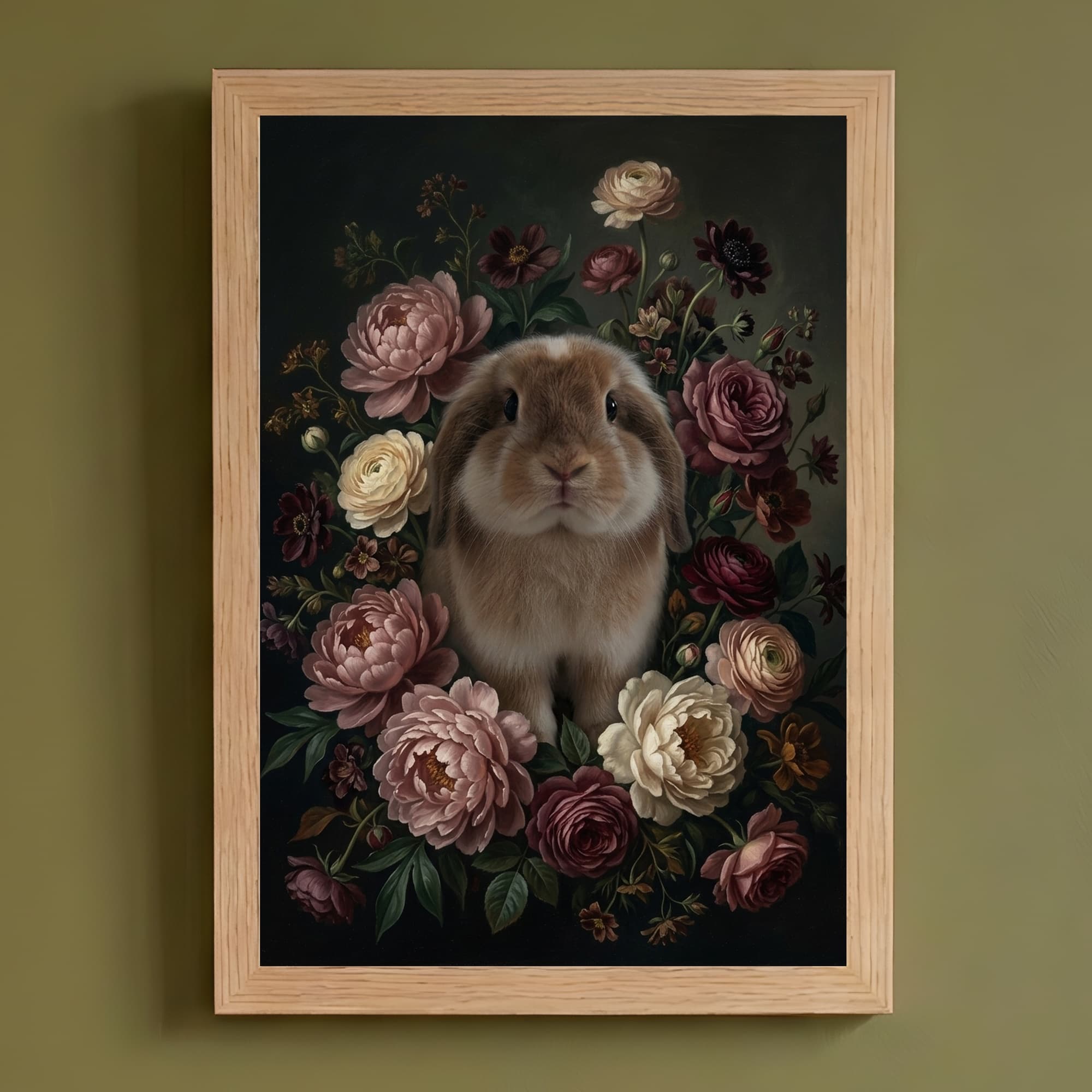 アメリカンファジーロップの花の油絵風アート花柄額装プリント(A4サイズ)