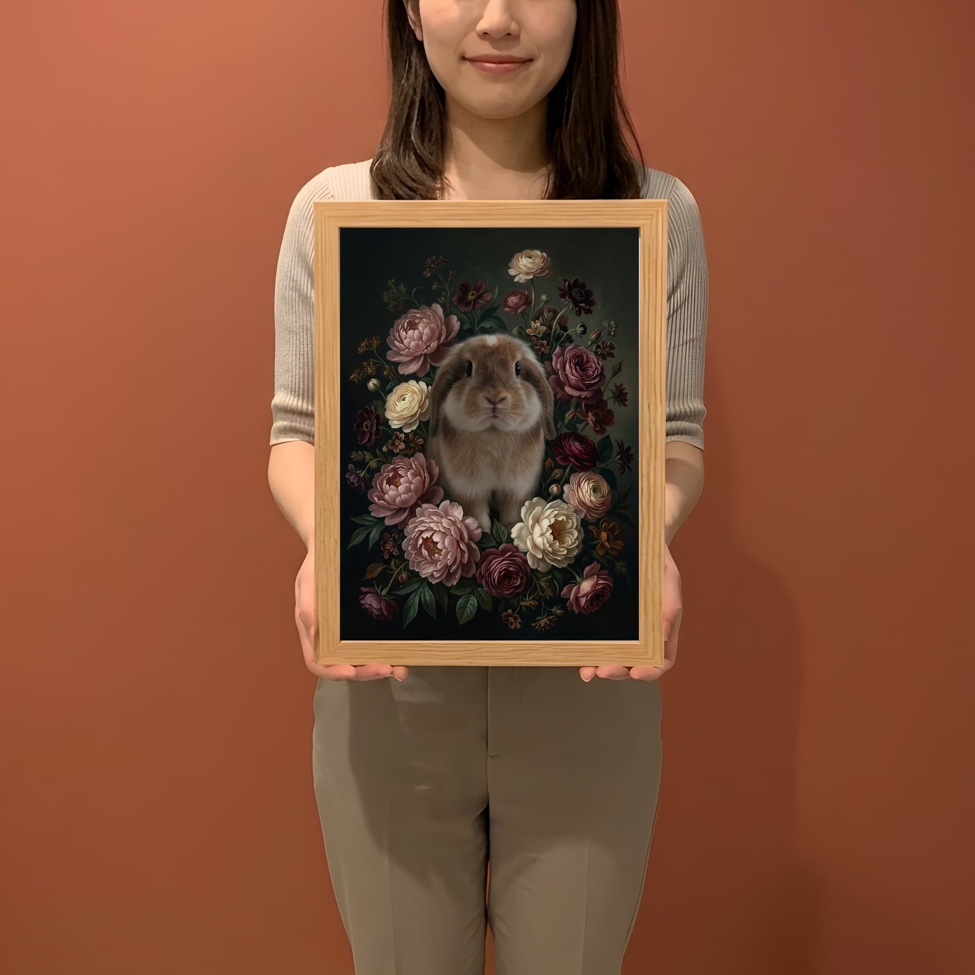 アメリカンファジーロップの花の油絵風アート花柄額装プリント(A4サイズ) 2