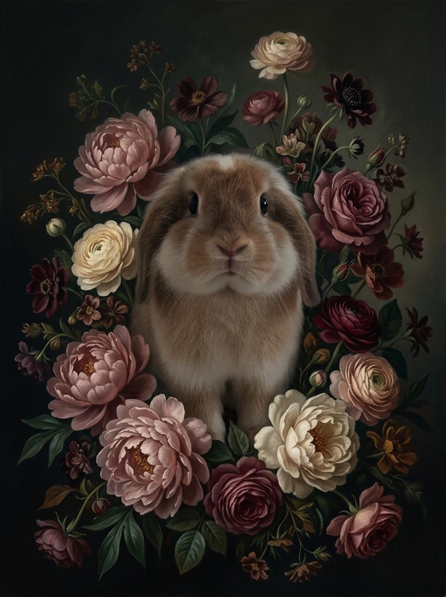 アメリカンファジーロップの花の油絵風アート花柄額装プリント(A4サイズ) 4