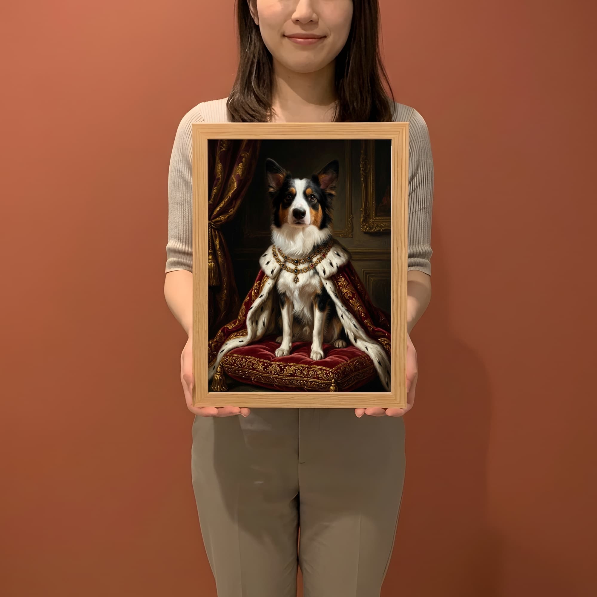 ボーダーコリーのルネサンス肖像画額装プリント(A4サイズ) 2
