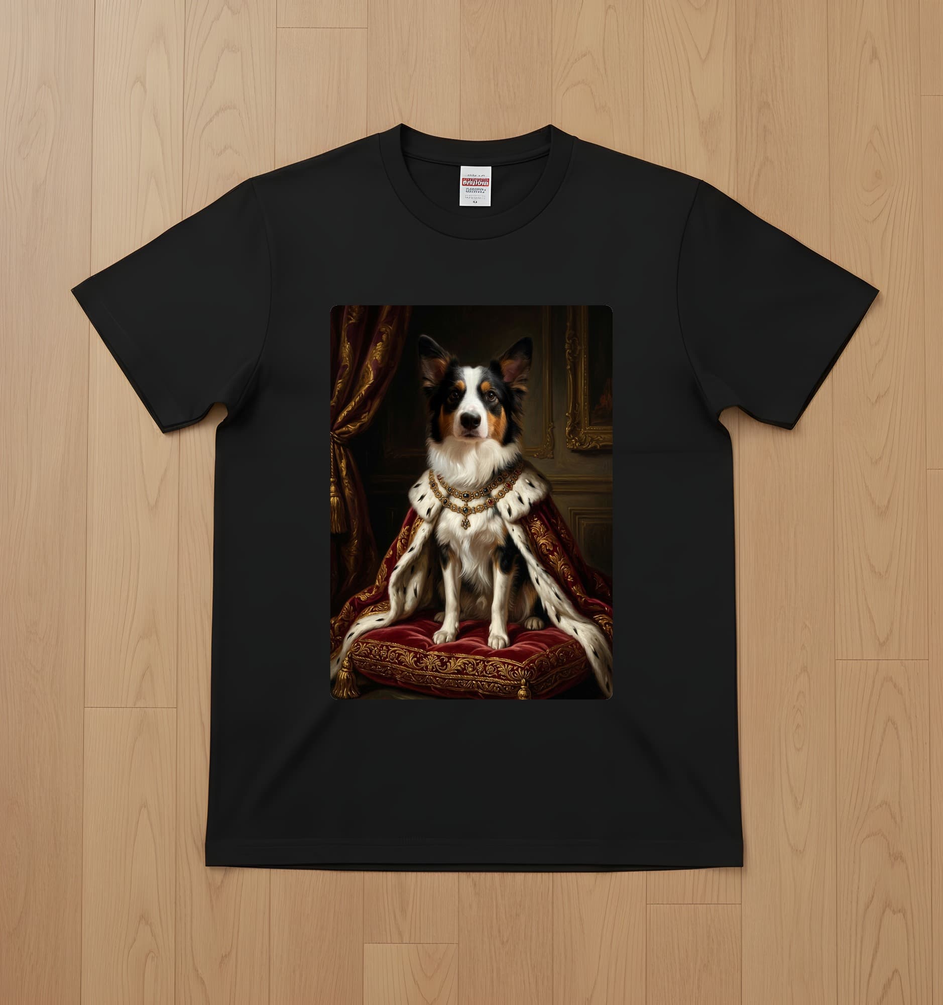 border collie Renaissance Portrait T-Shirt (Black, Color Print, No Frame)