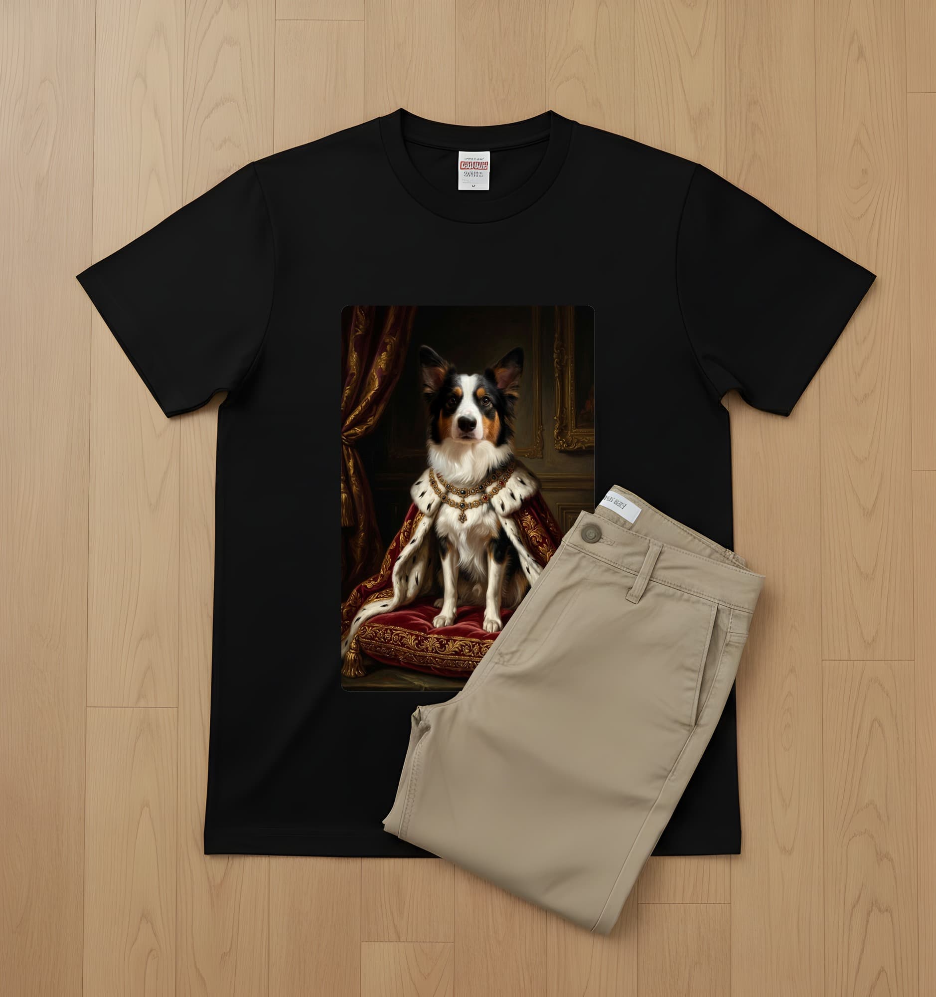 border collie Renaissance Portrait T-Shirt (Black, Color Print, No Frame) 2