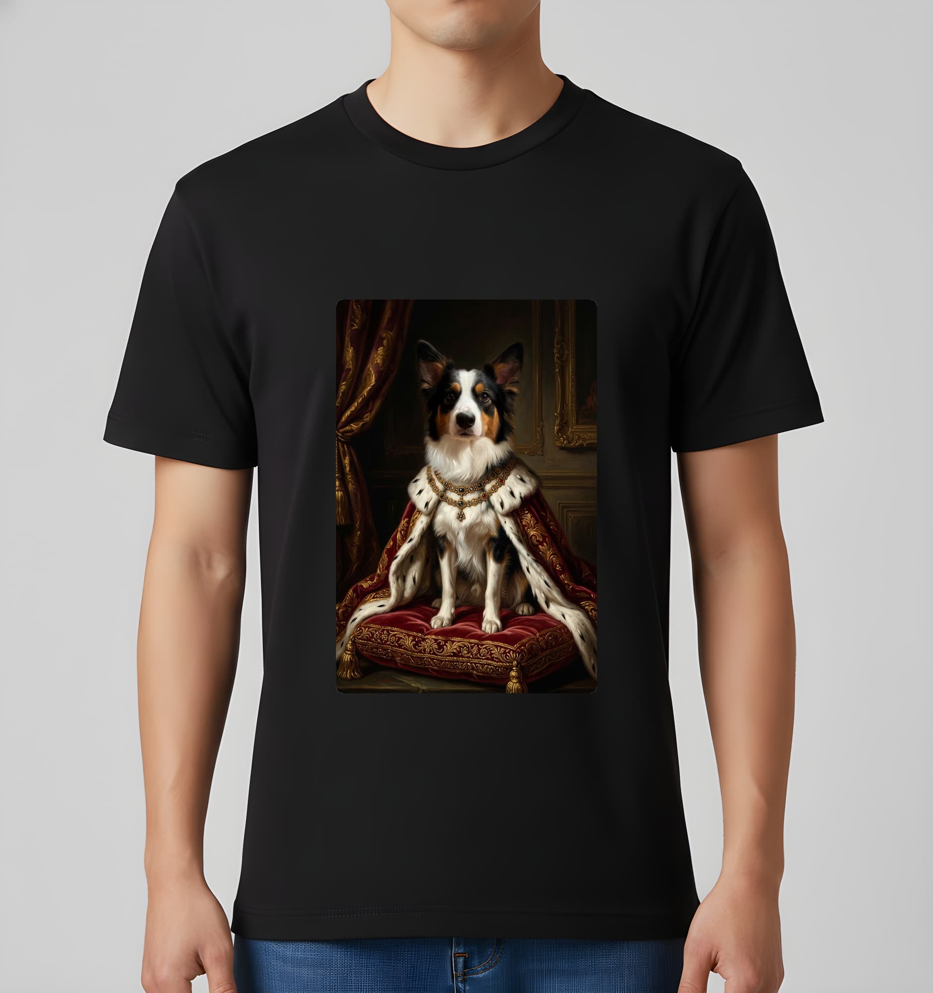 border collie Renaissance Portrait T-Shirt (Black, Color Print, No Frame) 3