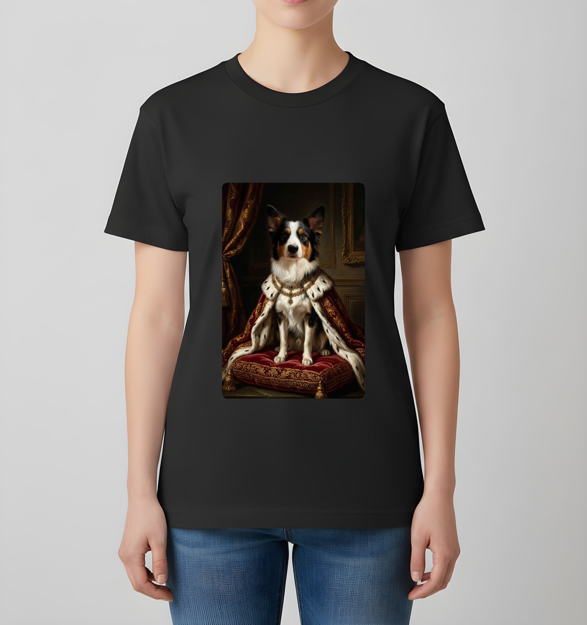 border collie Renaissance Portrait T-Shirt (Black, Color Print, No Frame) 4