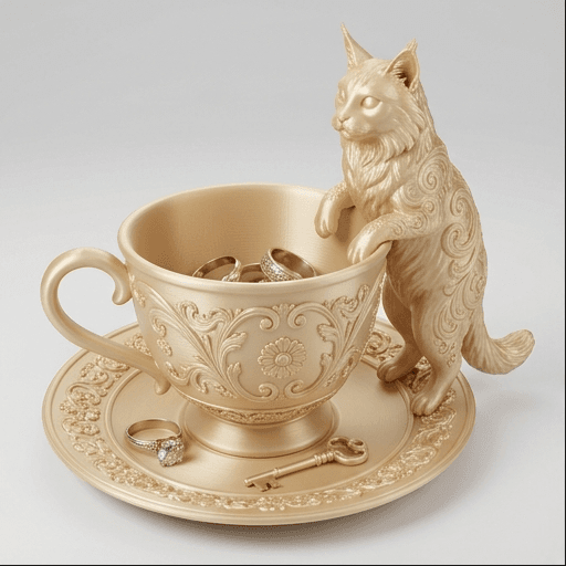 Maine Coon Renaissance Portrait Trinket Tray (Silky Gold)