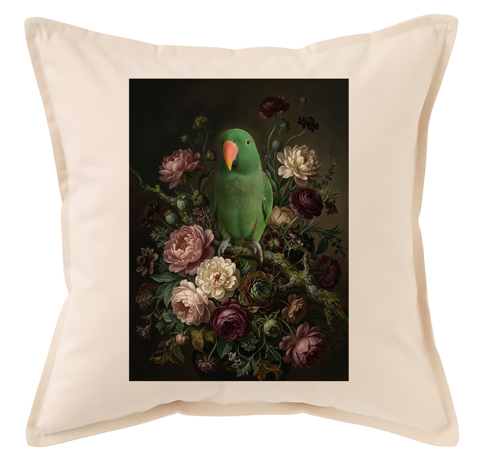 Eclectus Parrot Floral Oil-Painting Floral Cushion