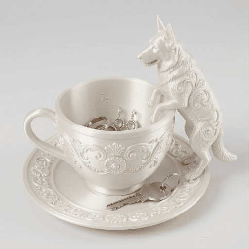 German shepherd Renaissance Portrait Trinket Tray (Pearl White)