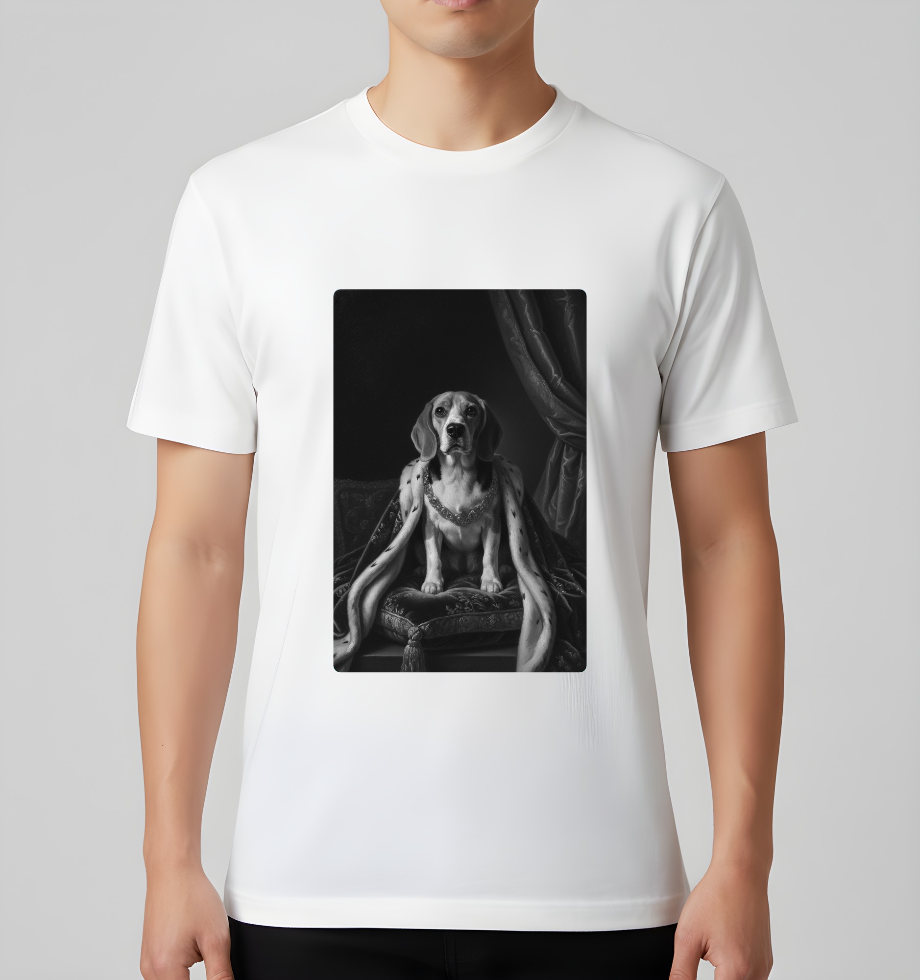 ビーグルのルネサンス肖像画Tシャツ(ホワイト・カラープリント・額縁なし) 3