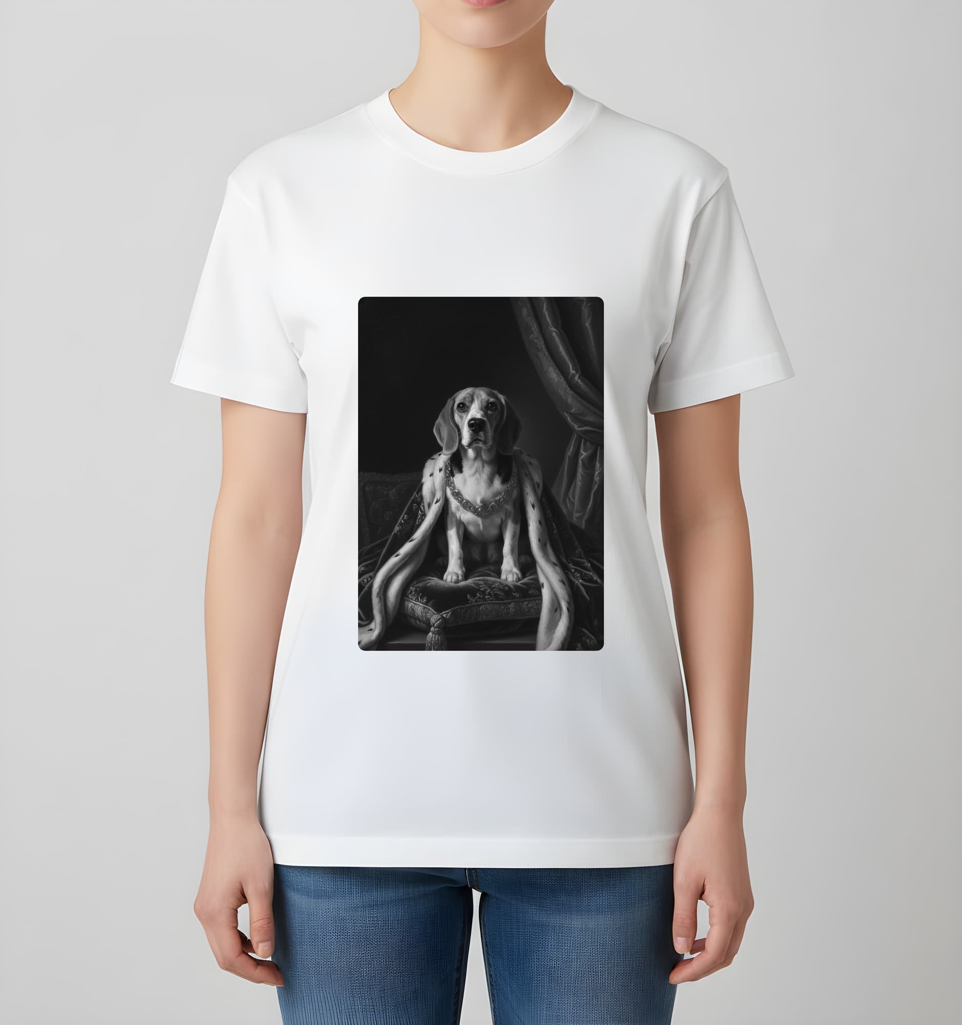 ビーグルのルネサンス肖像画Tシャツ(ホワイト・カラープリント・額縁なし) 4