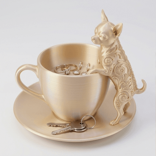 chihuahua Renaissance Portrait Trinket Tray (Silky Gold)