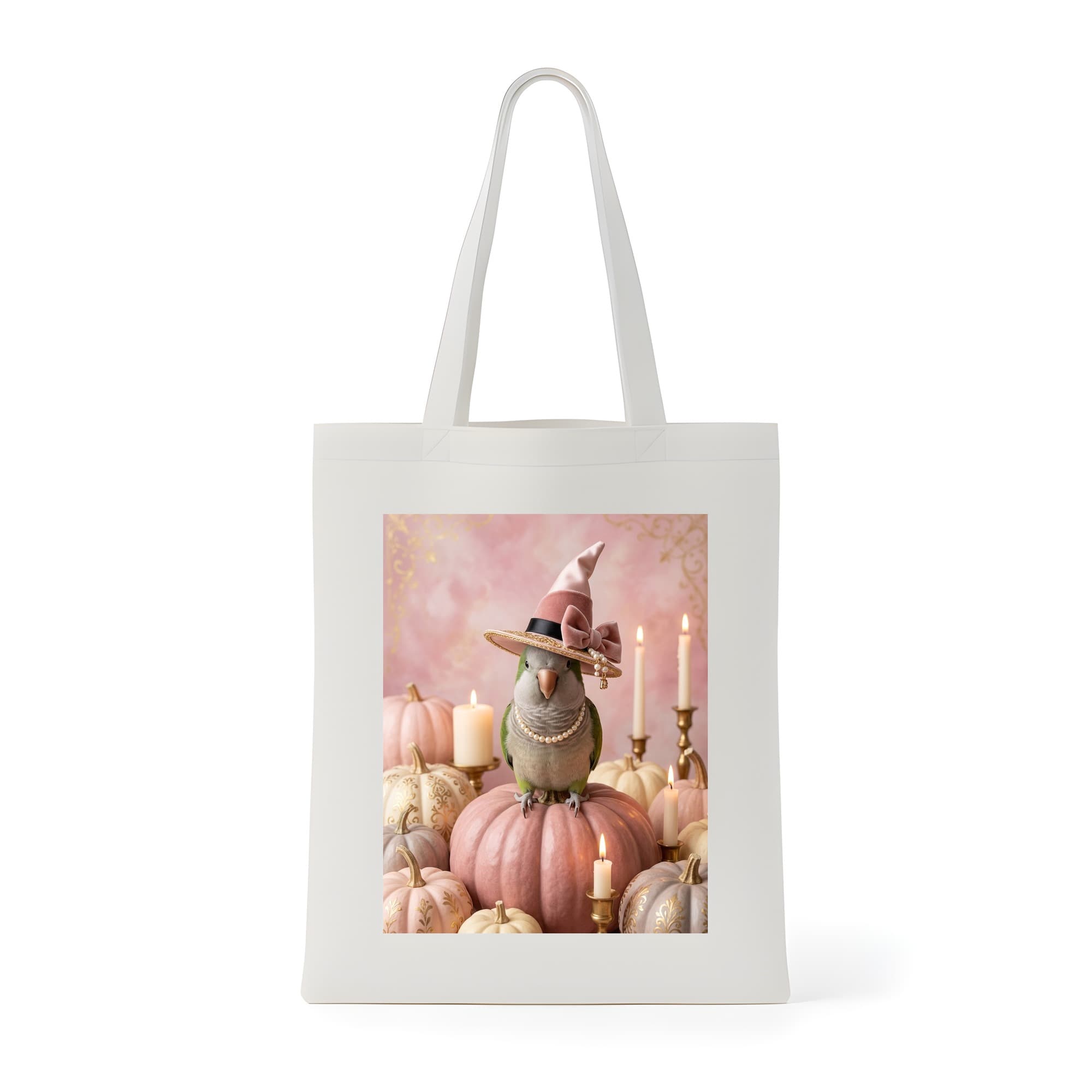 Derbyan Parakeet Pumpkin & Candlelight Oil-Painting Halloween Tote Bag