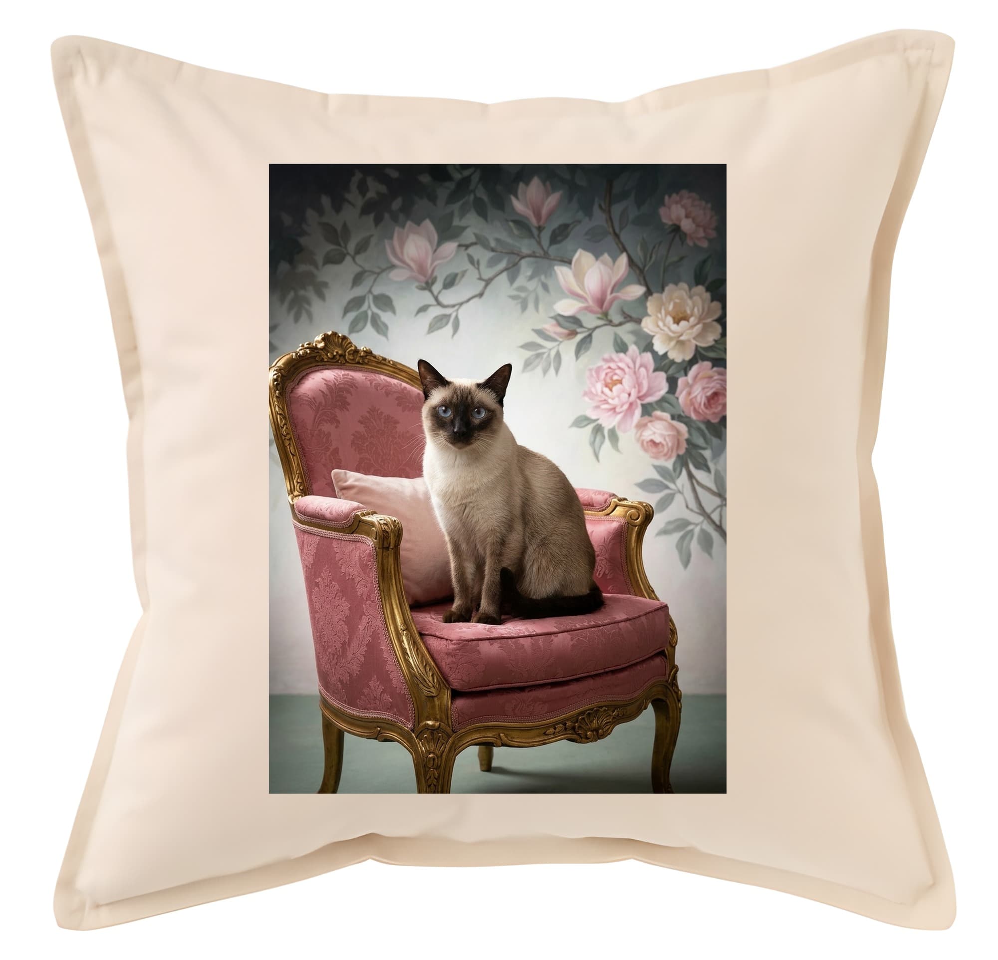 Siamese Shabby Pink Oil-Painting Rococo Cushion