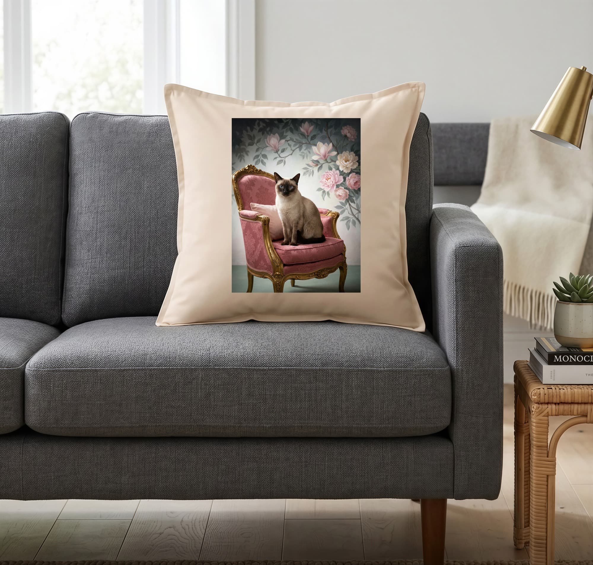 Siamese Shabby Pink Oil-Painting Rococo Cushion 2