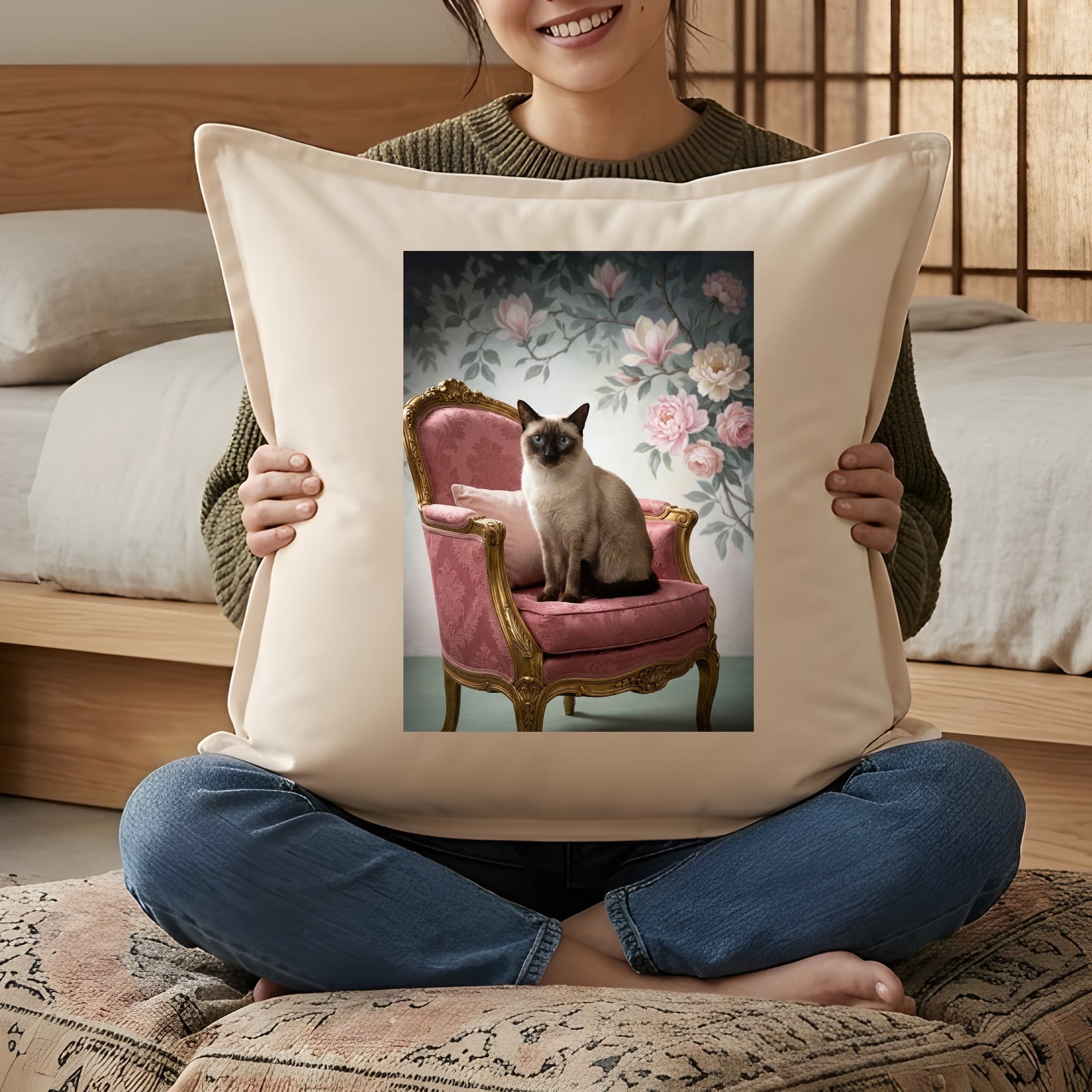 Siamese Shabby Pink Oil-Painting Rococo Cushion 3