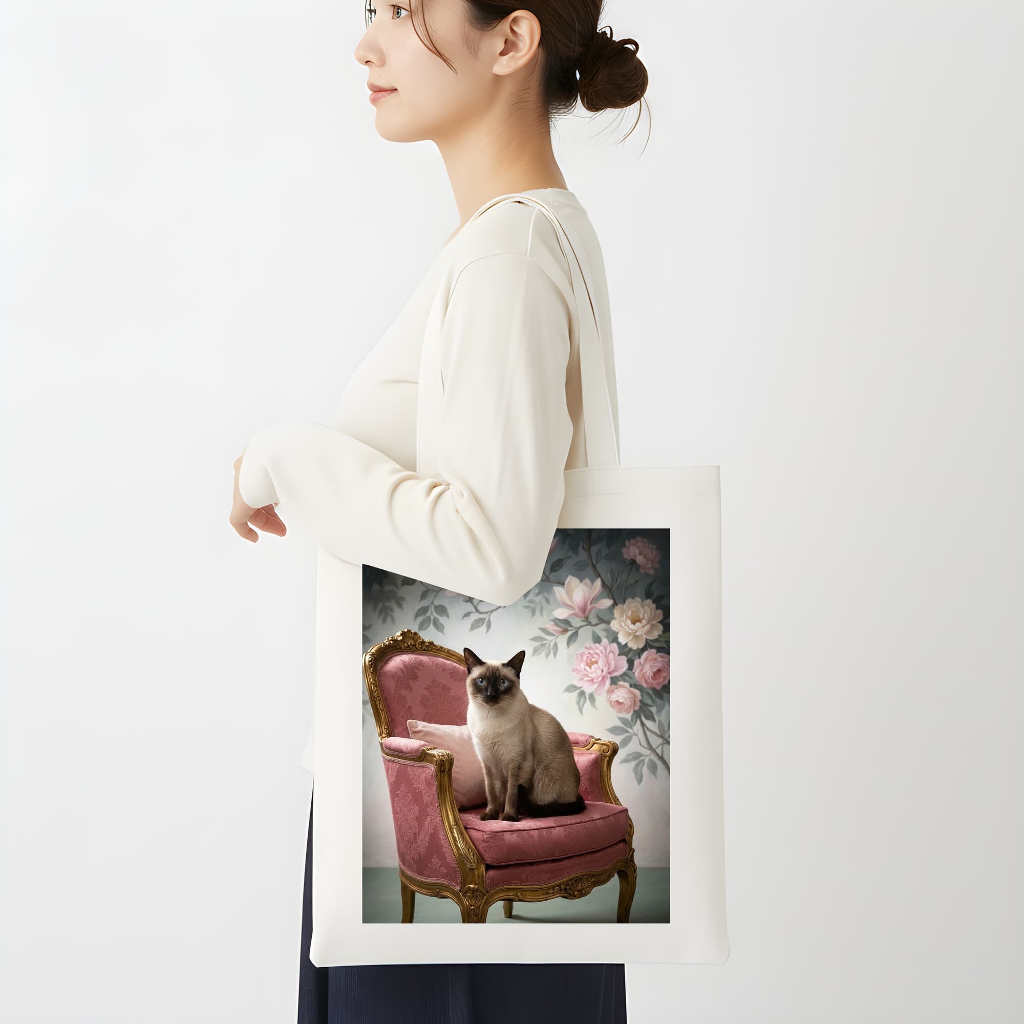 Siamese Shabby Pink Oil-Painting Rococo Tote Bag 2