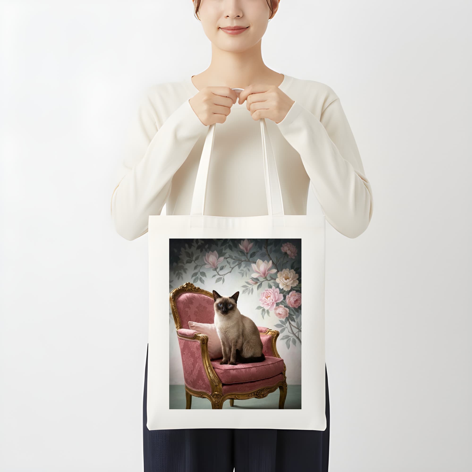 Siamese Shabby Pink Oil-Painting Rococo Tote Bag 3