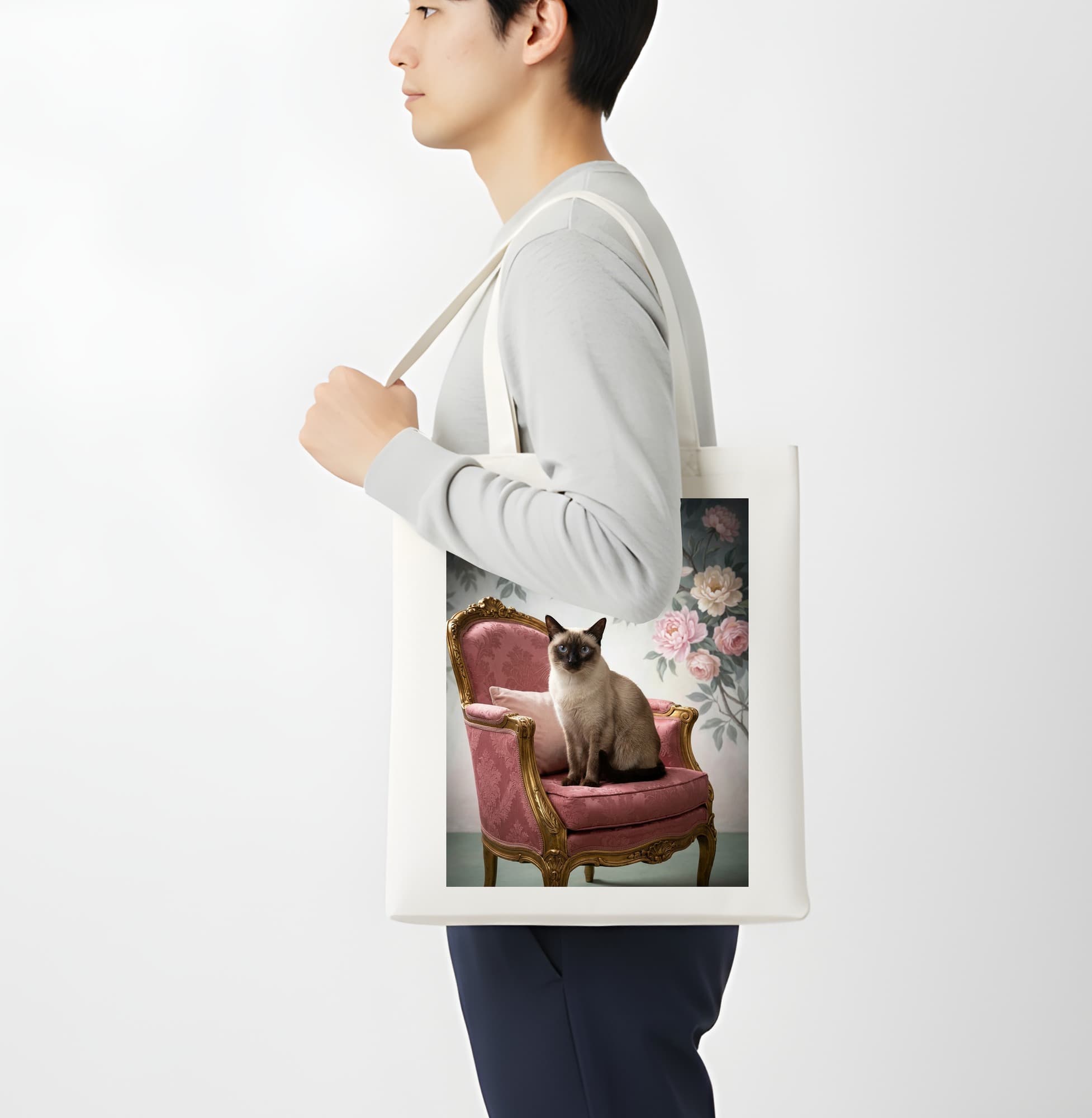 Siamese Shabby Pink Oil-Painting Rococo Tote Bag 4