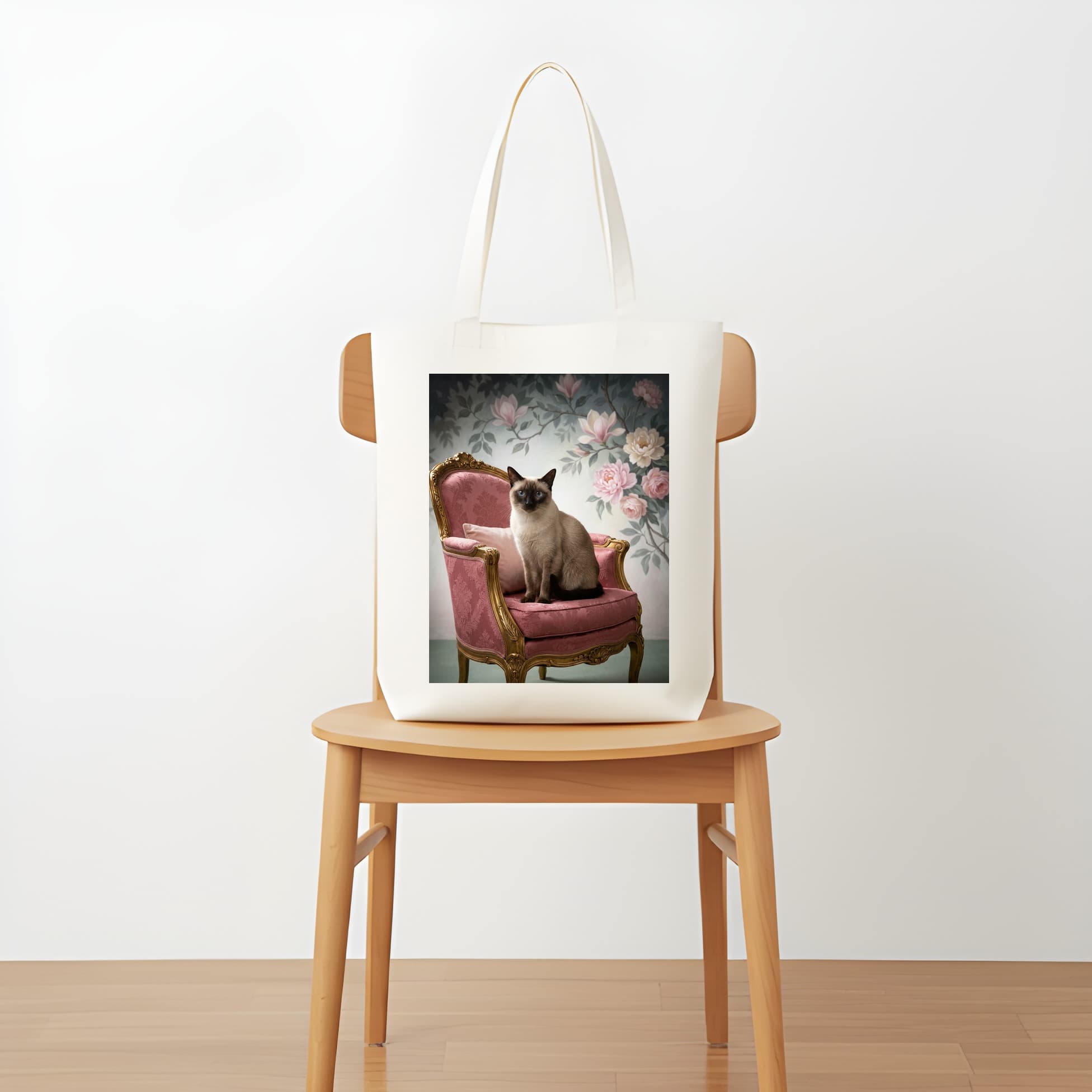 Siamese Shabby Pink Oil-Painting Rococo Tote Bag 5