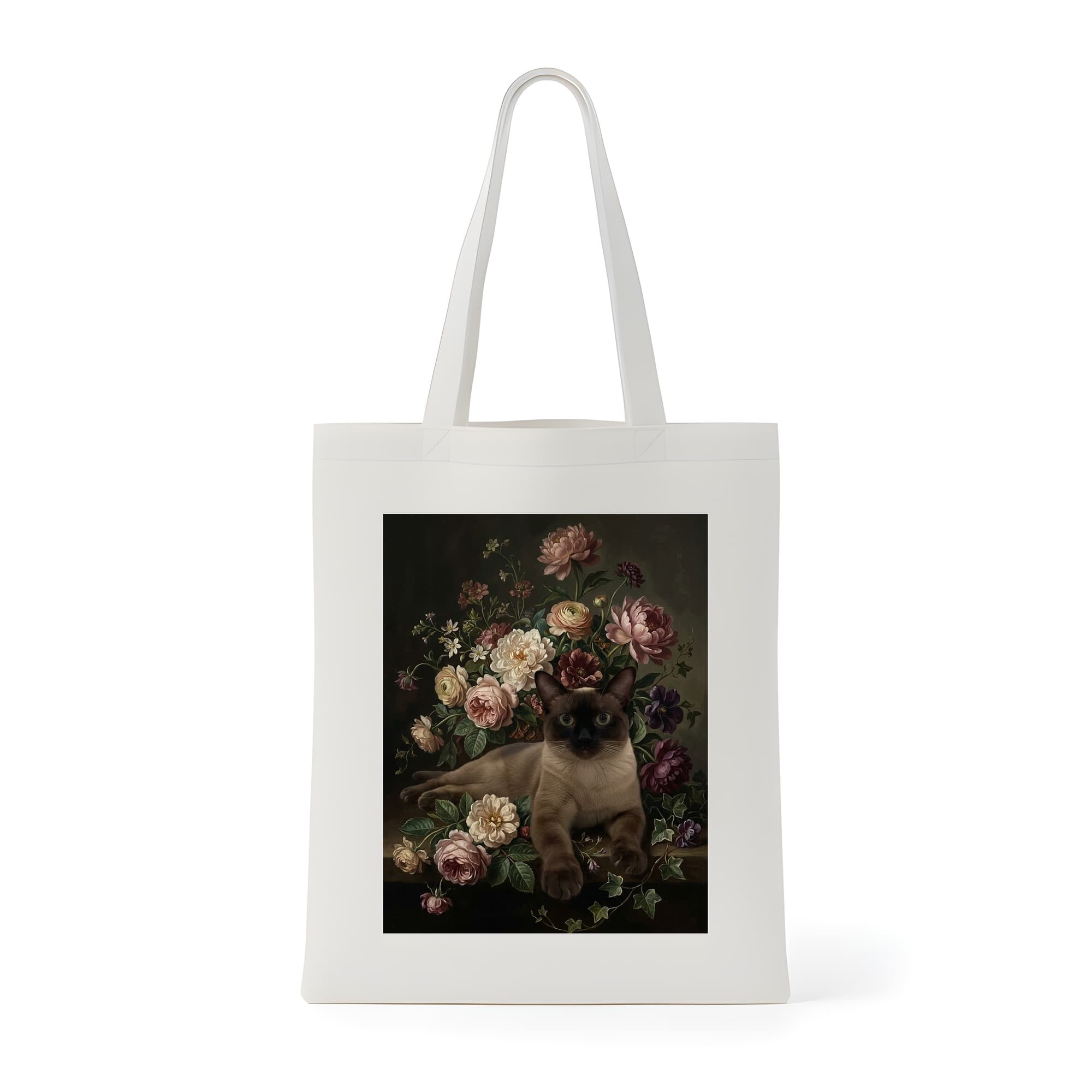バーミーズの花の油絵風アート花柄トートバッグ