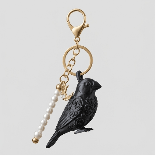 Java sparrow Renaissance Portrait Keychain (Silky Black)