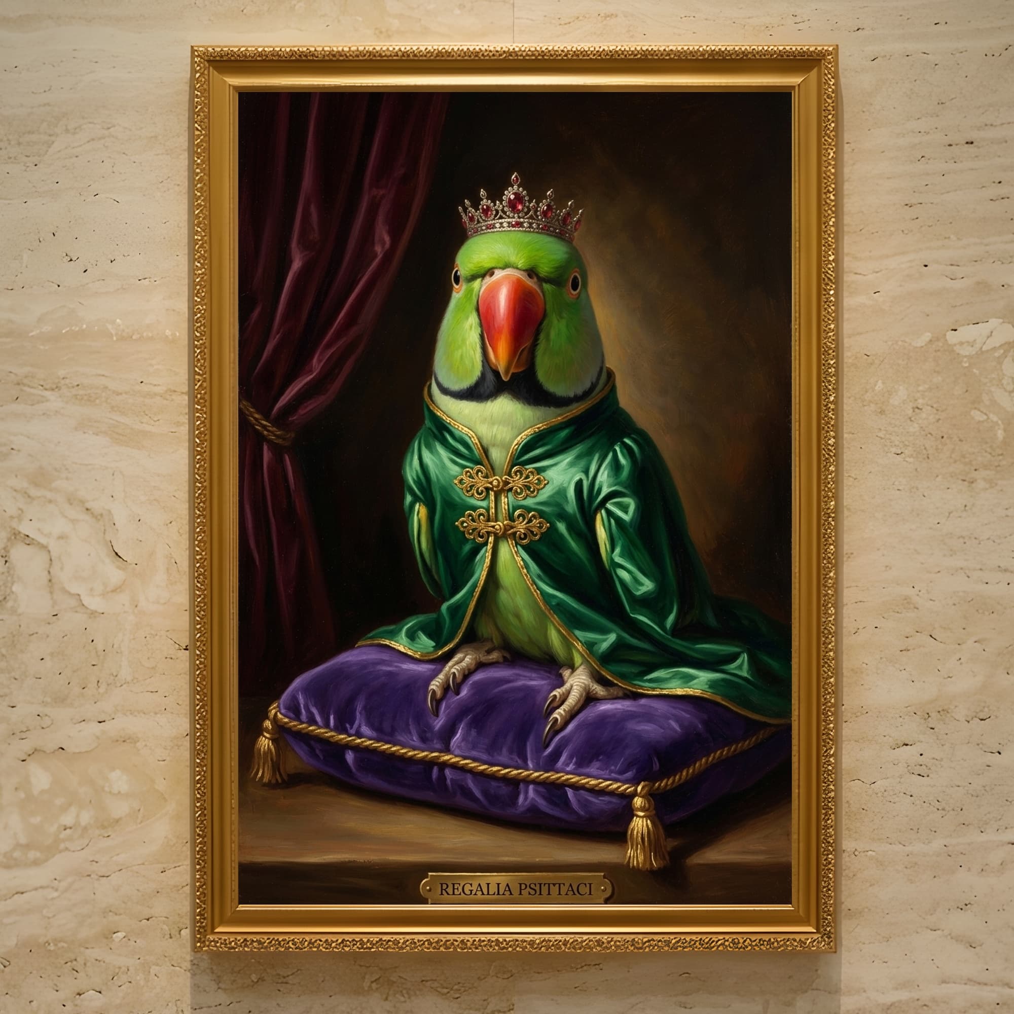 アレクサンドリンインコのルネサンス肖像画額装プリント(A3サイズ)