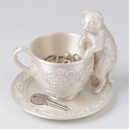 Scottish Fold Renaissance Portrait Trinket Tray (Pearl White)