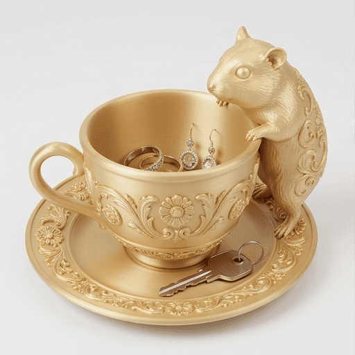 ウィンターホワイトハムスターのルネサンス肖像画アクセサリートレイ(シルクゴールド)