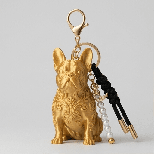 French bulldog Renaissance Portrait Keychain (Silky Gold)