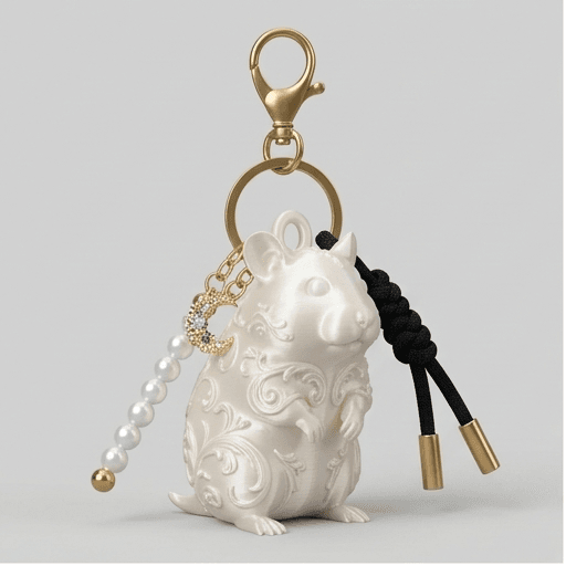 Golden hamster Renaissance Portrait Keychain (Pearl White)